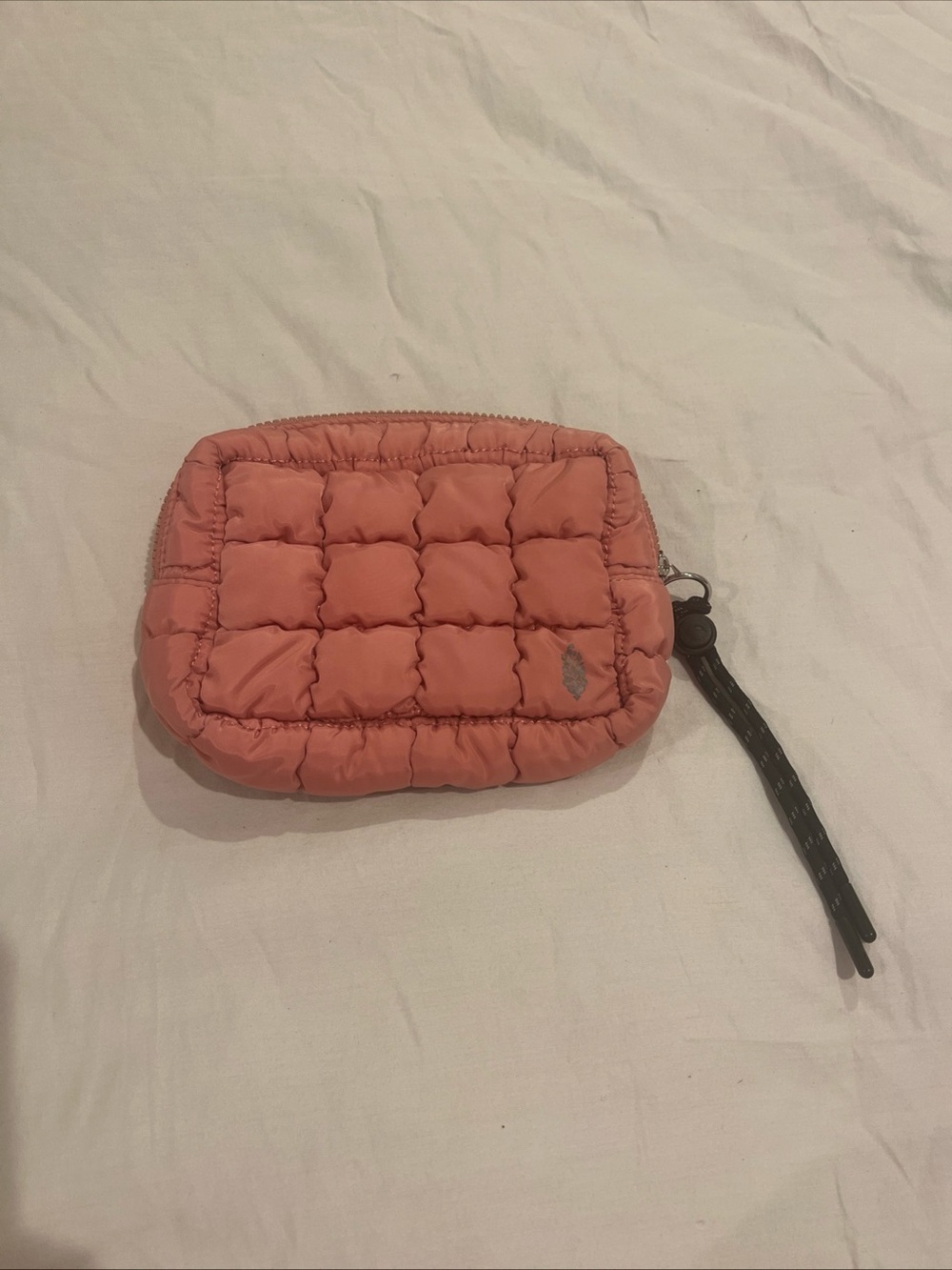 Free People Movement Puffer Style Coral Clutch Zip Pouch 8” x 5” Key Ring